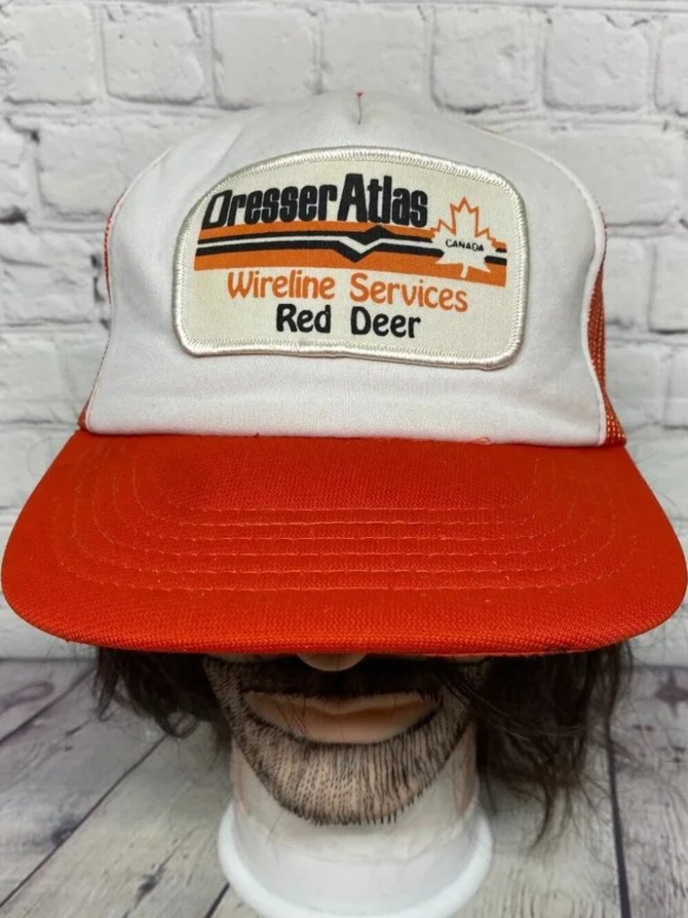 Vintage Trucker Hat Mesh Cap Snapback White Orange Dresser Atlas Wireline